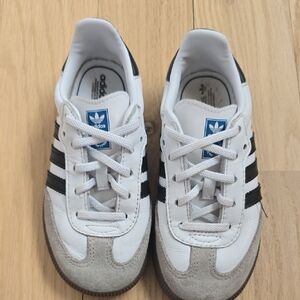 Adidas Kids White and Black Sneakers with Gray Accents